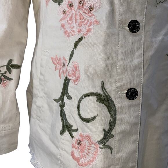 CHICO'S Beaded LEOPARD EMBROIDERED FLORAL Western DENIM JEAN Jacket 0 US 4/6 - Picture 5 of 14